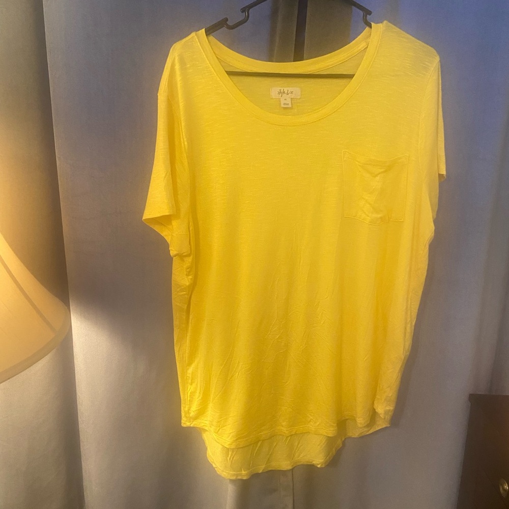 Style & Co. Bright Yellow Scoop Neck Pocket Tee